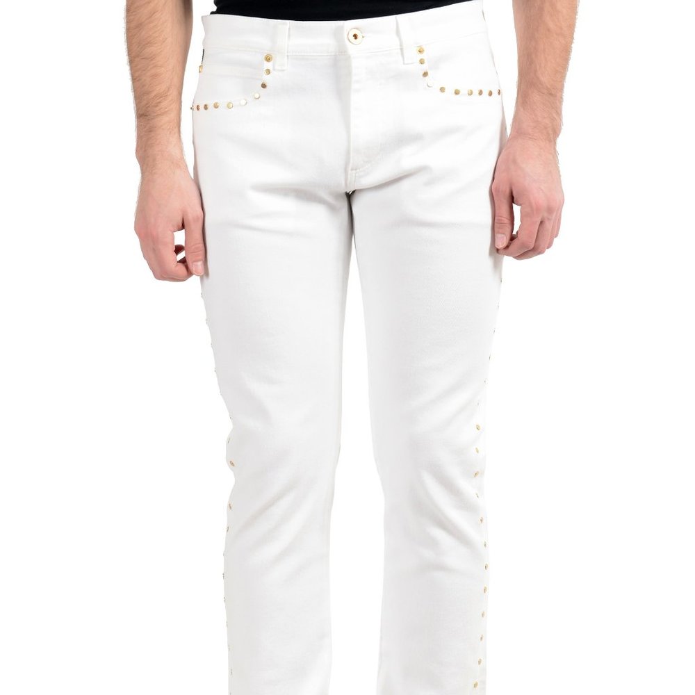 Versace Men's White Stretch Taylor Fit Slim Jeans